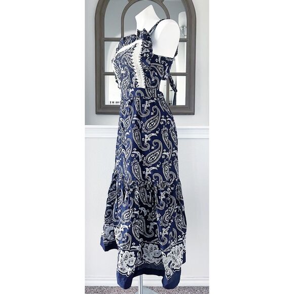 Sea New York Theodora Paisley Apron Midi Dress in Navy, NWT, Size 2 - Picture 6 of 15